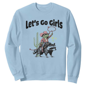 Cowboy Frog Riding Raccoon Sweatshirt Let's Go Girls TS12 Light Blue Print Your Wear