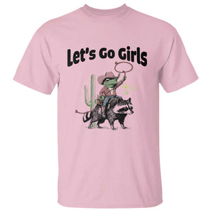 Cowboy Frog Riding Raccoon T Shirt Let's Go Girls TS12 Light Pink Print Your Wear