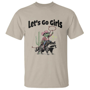 Cowboy Frog Riding Raccoon T Shirt Let's Go Girls TS12 Sand Print Your Wear