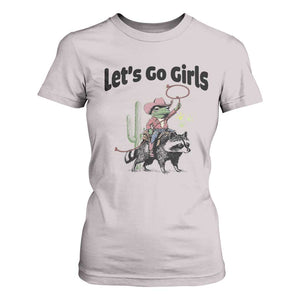 Cowboy Frog Riding Raccoon T Shirt For Women Let's Go Girls TS12 Ice Gray Print Your Wear