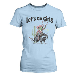 Cowboy Frog Riding Raccoon T Shirt For Women Let's Go Girls TS12 Light Blue Print Your Wear