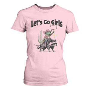 Cowboy Frog Riding Raccoon T Shirt For Women Let's Go Girls TS12 Light Pink Print Your Wear