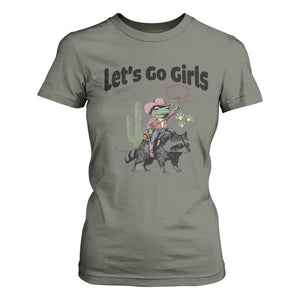 Cowboy Frog Riding Raccoon T Shirt For Women Let's Go Girls TS12 Military Green Print Your Wear