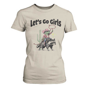 Cowboy Frog Riding Raccoon T Shirt For Women Let's Go Girls TS12 Sand Print Your Wear