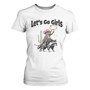 Cowboy Frog Riding Raccoon T Shirt For Women Let's Go Girls TS12 White Print Your Wear