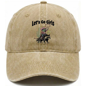 Cowboy Frog Riding Raccoon Washed Cotton Baseball Cap Let's Go Girls TS12 Print Your Wear