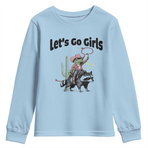 Cowboy Frog Riding Raccoon Youth Sweatshirt Let's Go Girls TS12 Light Blue Print Your Wear