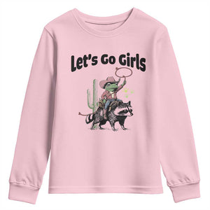 Cowboy Frog Riding Raccoon Youth Sweatshirt Let's Go Girls TS12 Light Pink Print Your Wear