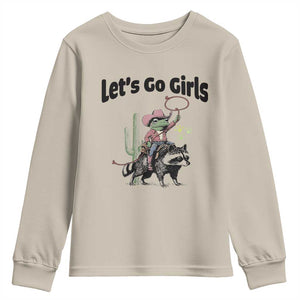 Cowboy Frog Riding Raccoon Youth Sweatshirt Let's Go Girls TS12 Sand Print Your Wear