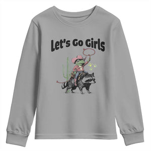 Cowboy Frog Riding Raccoon Youth Sweatshirt Let's Go Girls TS12 Sport Gray Print Your Wear