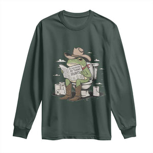 Funny Cowboy Frog Long Sleeve Shirt Not Now Partner My Tummy Hurts TS12 Dark Forest Green Print Your Wear