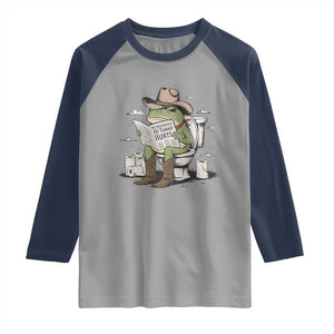 Funny Cowboy Frog Raglan Shirt Not Now Partner My Tummy Hurts TS12 Sport Gray Navy Print Your Wear