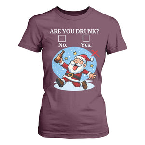 Funny Christmas Drinking T Shirt For Women Are you Drunk Santa TS12 Maroon Print Your Wear