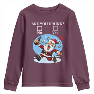 Funny Christmas Drinking Youth Sweatshirt Are you Drunk Santa TS12 Maroon Print Your Wear