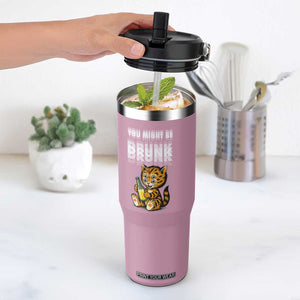 Funny Cat Drinking Beer Flip Straw Tumbler You Might Be Drunk TS12 One Size: 30 oz Light Pink Print Your Wear