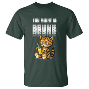 Funny Cat Drinking Beer T Shirt You Might Be Drunk TS12 Dark Forest Green Print Your Wear