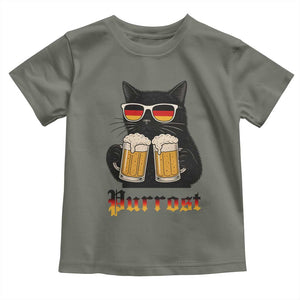 Oktoberfest Prost Cat Drinking Toddler T Shirt Funny Purrost German Beer Gift TS12 Military Green Print Your Wear