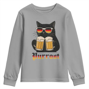 Oktoberfest Prost Cat Drinking Youth Sweatshirt Funny Purrost German Beer Gift TS12 Sport Gray Print Your Wear