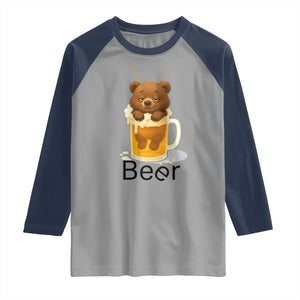 Funny Drinking Lover Raglan Shirt Bear In Beer Glass TS12 Sport Gray Navy Print Your Wear