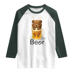Funny Drinking Lover Raglan Shirt Bear In Beer Glass TS12 White Dark Forest Green Print Your Wear