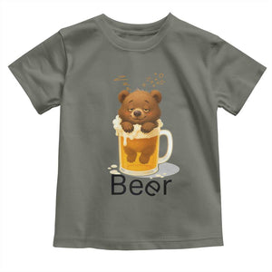 Funny Drinking Lover Toddler T Shirt Bear In Beer Glass TS12 Military Green Print Your Wear
