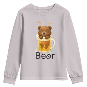 Funny Drinking Lover Youth Sweatshirt Bear In Beer Glass TS12 Ice Gray Print Your Wear