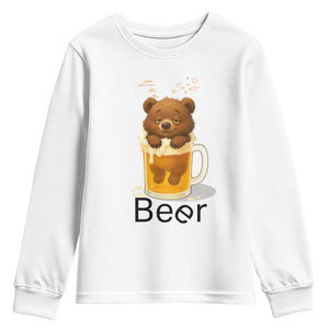 Funny Drinking Lover Youth Sweatshirt Bear In Beer Glass TS12 White Print Your Wear