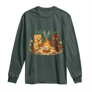 Funny Smores Camping Long Sleeve Shirt Marshmallow Chocolate Fire TS12 Dark Forest Green Print Your Wear