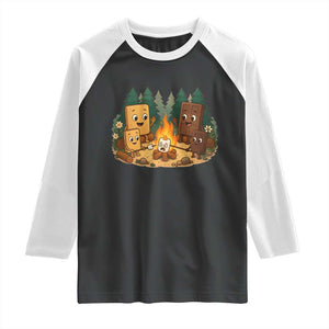 Funny Smores Camping Raglan Shirt Marshmallow Chocolate Fire TS12 Black White Print Your Wear