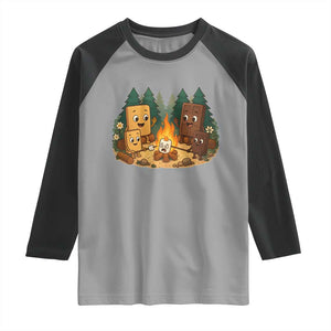 Funny Smores Camping Raglan Shirt Marshmallow Chocolate Fire TS12 Sport Gray Black Print Your Wear