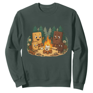 Funny Smores Camping Sweatshirt Marshmallow Chocolate Fire TS12 Dark Forest Green Print Your Wear