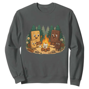Funny Smores Camping Sweatshirt Marshmallow Chocolate Fire TS12 Dark Heather Print Your Wear