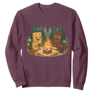 Funny Smores Camping Sweatshirt Marshmallow Chocolate Fire TS12 Maroon Print Your Wear