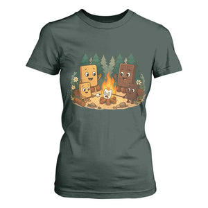 Funny Smores Camping T Shirt For Women Marshmallow Chocolate Fire TS12 Dark Forest Green Print Your Wear