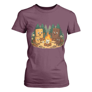 Funny Smores Camping T Shirt For Women Marshmallow Chocolate Fire TS12 Maroon Print Your Wear