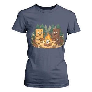Funny Smores Camping T Shirt For Women Marshmallow Chocolate Fire TS12 Navy Print Your Wear