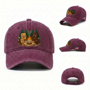 Funny Smores Camping Washed Cotton Baseball Cap Marshmallow Chocolate Fire TS12 Washed Cap Universal Fit Burgundy Print Your Wear