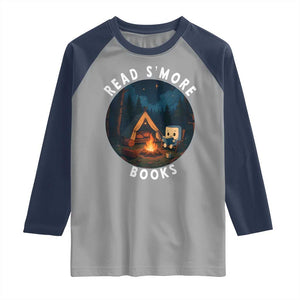 Camping Lover Raglan Shirt Read Smore Books Funny Smores TS12 Sport Gray Navy Print Your Wear
