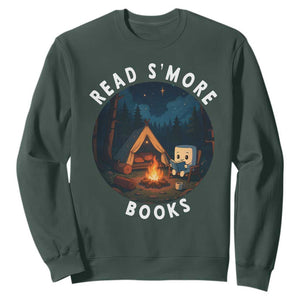 Camping Lover Sweatshirt Read Smore Books Funny Smores TS12 Dark Forest Green Print Your Wear