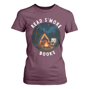 Camping Lover T Shirt For Women Read Smore Books Funny Smores TS12 Maroon Print Your Wear