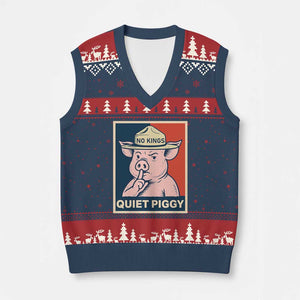 Funny No Kings Quiet Piggy Meme V-Neck Knit Sweater Vest Political Humor Gift TS12 Navy Red Print Your Wear