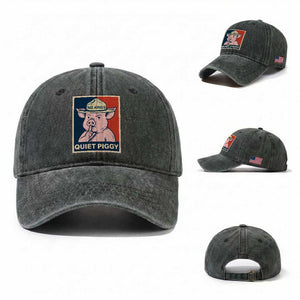 Funny No Kings Quiet Piggy Meme Washed Cotton Baseball Cap Political Humor Gift TS12 Washed Cap Universal Fit Dark Green Print Your Wear