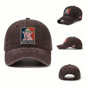 Funny No Kings Quiet Piggy Meme Washed Cotton Baseball Cap Political Humor Gift TS12 Washed Cap Universal Fit Dark Brown Print Your Wear