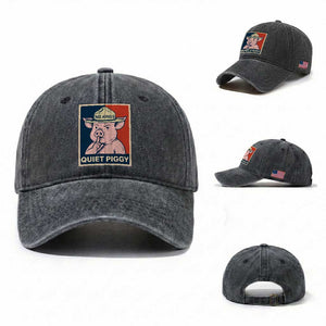 Funny No Kings Quiet Piggy Meme Washed Cotton Baseball Cap Political Humor Gift TS12 Washed Cap Universal Fit Dark Gray Print Your Wear