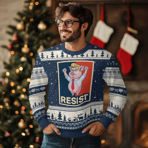Funny Freedom Pig Resistance Movement Political Satire Meme Gift Ugly Christmas Sweater TS12 Navy Beige Print Your Wear