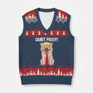 Quiet Quiet Piggy V-Neck Knit Sweater Vest Funny Sarcastic Political Anti Authoritarian TS12 Navy Red Print Your Wear