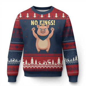 No Kings Pig Ugly Christmas Sweater Resistance Movement Anti Authoritarian Gift TS12 Navy Red Print Your Wear