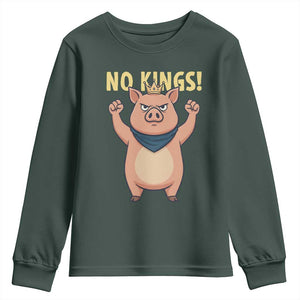 No Kings Pig Youth Sweatshirt Resistance Movement Anti Authoritarian Gift TS12 Dark Forest Green Print Your Wear