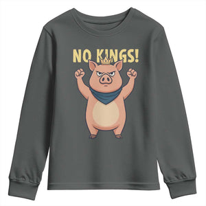 No Kings Pig Youth Sweatshirt Resistance Movement Anti Authoritarian Gift TS12 Dark Heather Print Your Wear