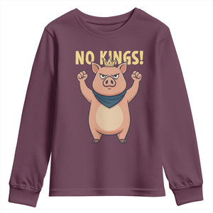 No Kings Pig Youth Sweatshirt Resistance Movement Anti Authoritarian Gift TS12 Maroon Print Your Wear